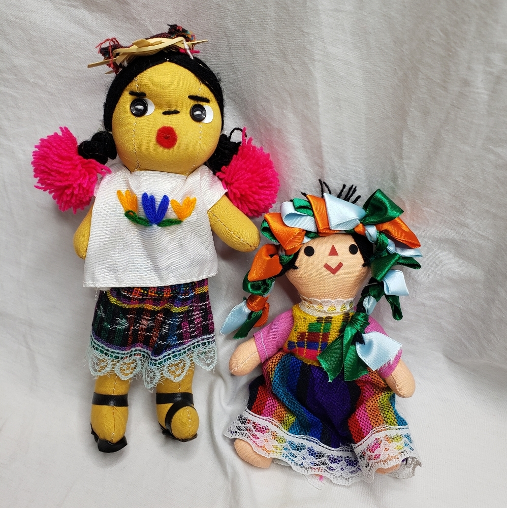 Two Handmade Dolls Mexico Maria Doll and Mayan Huipil Doll